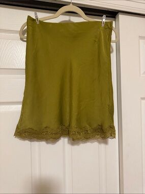 Anthropologie Olive Green Lace-Trim Mini Skirt